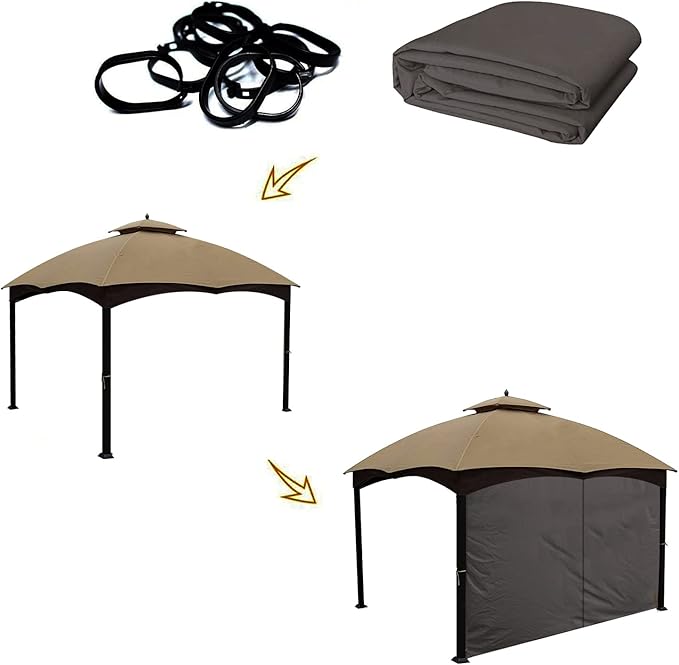 Gazebo Universal Replacement Privacy Curtain – Hugline 10' x 10' Gazebo Side Wall Outdoor Privacy Panel with Zipper (Brown)