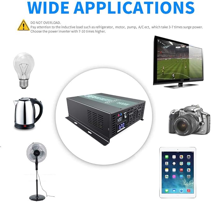 WZRELB 1500W 24V 120V Pure Sine Wave Solar Power Inverter with Remote Control Switch