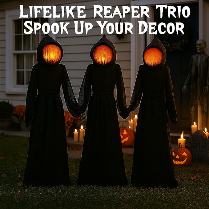 Evergreen Halloween Stakes, Outdoor Safe Spooky Garden Statues, Halloween Yard Decoration for Home Grass Lawn or Patio (Reaper, Set of 3)