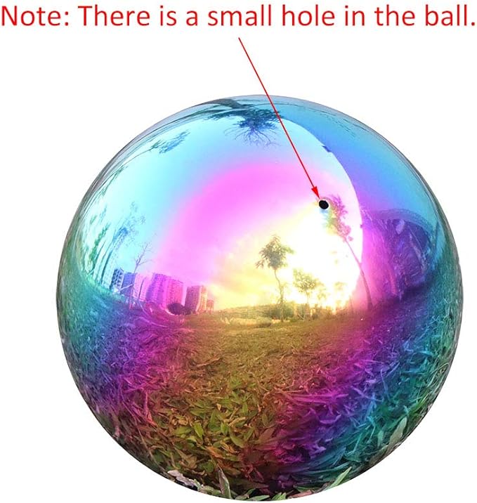 Durable Stainless Steel Gazing Ball, Hollow Ball Mirror Globe Polished Shiny Sphere for Home Garden (Rainbow, 8 Inch)