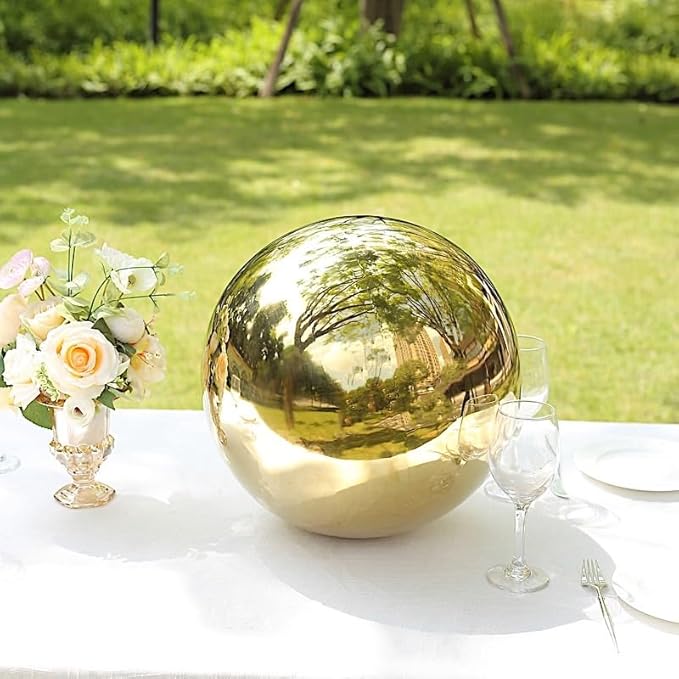 Balsa Circle 16 in Gold Stainless Steel Globe Gazing Reflective Mirror Balls Outdoor Garden Decor Centerpieces Wedding Party Events Reception Home Decorations Modern Ornaments Landscaping Accents
