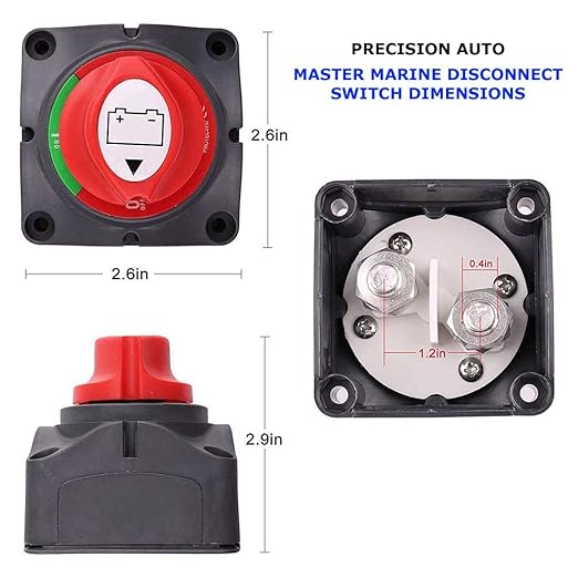 Marine Battery Disconnect Switch - Premium On-Off Position Master Cut Off - 6V 12V 24V 48V - Battery for Boat, ATV, RV, UTV, Heavy Duty Waterproof Isolato Switch, 275/1250 Amps (On-Off)