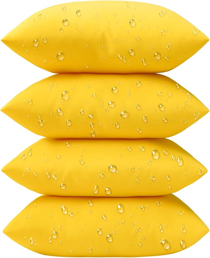 Phantoscope Pack of 4 Premium Dual Usage Outdoor Pillow Inserts, Waterproof Throw Pillows No Cover Needed, Colorful Decorative Couch Sham Cushion Stuffer Patio Couch Tent, Yellow 18 x 18 Inches