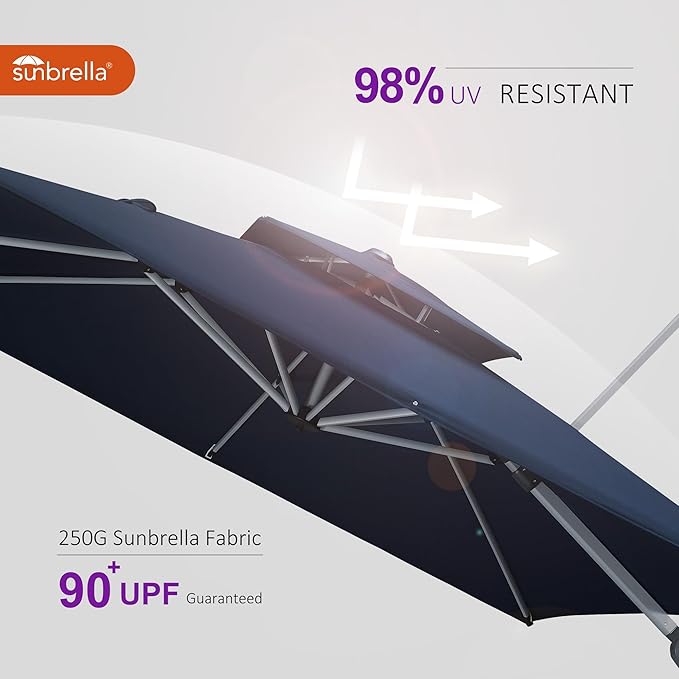 PURPLE LEAF 9' X 12' Cantilever Outdoor Patio Umbrella Large Heavy Duty 360° Rotation Double Top Offset Rectangular Umbrellas for Backyard Deck Pool, Spectrum Indigo