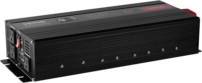 VEVOR Modified Sine Wave Inverter, 3000Watt Power Inverter DC 12V to AC 120V LCD Display with 3 AC Outlets 2 USB Port 1 Type-C Port 10 Spare Fuses, for Large Household Equipment, CE FCC Certified