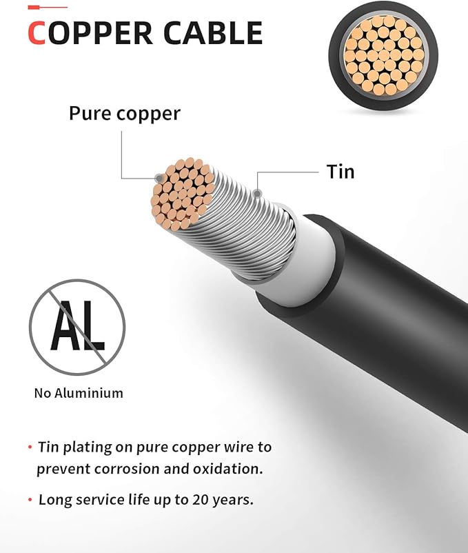 BougeRV 100Feet 10AWG Solar Extension Cable with Female and Male Connector with Extra Pair of Connectors Solar Panel Adaptor Kit Tool (100FT Red + 100FT Black)