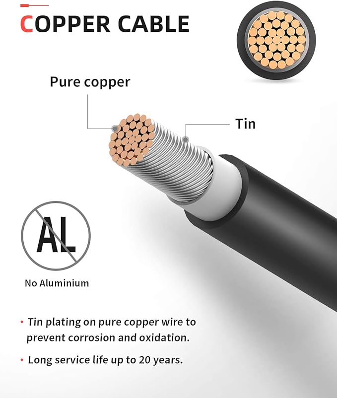 BougeRV 50 Feet 10AWG Solar Extension Cable with Female and Male Connector with Extra Pair of Connectors Solar Panel Adaptor Kit Tool (50FT Red + 50FT Black)