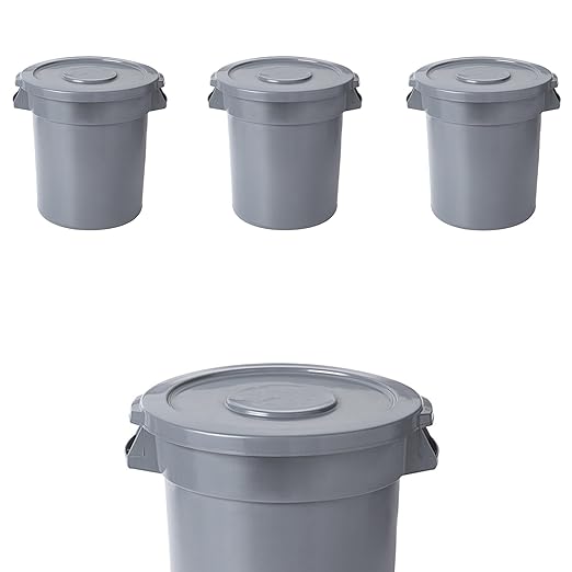 PRO&Family 20 Gallon Trash Can with Lid Round Ingredient Storage Containers Recycling Bin Kitchen Garbage Can Office Garbage Can Trash Barrel Plastic Barrel Yard Waste Bin Outdoor Trashcan (4, Gray)