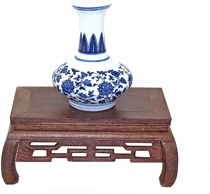 GOLDY&WENDY Vase Lamp Teapot Wooden Oriental Style Rectangular Base Rosewood Solid Wood Carving Display Stand