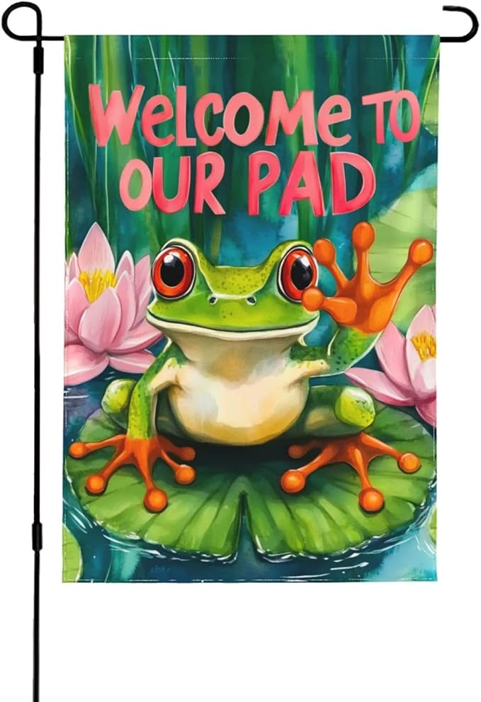 Frog Garden Flag Vertical Double Sided Outdoor Yard Flags 12.5x18 Inch Burlap Banners for House Lawn