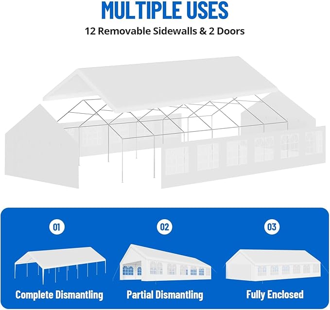20'X40' Party Tent with Removable Sidewall Windows, Outdoor Heavy Duty Wedding Gazebo, Event Shelter Wedding Canopy Tent for Parties Carport BBQ, White & Straight Edge