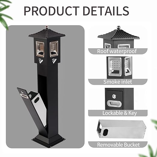 120cm Standing Waste Containers Trash Cans, Rubbish Bin Indoor Outdoor Stainless Steel Vertical Freestand Trash Bin with Key,Pub Hotel Restaurant Garden Standing Bin (A)