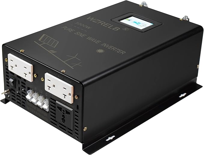 WZRELB 3000W Split Phase Pure Sine Wave Inverter, 24V DC to 120V/240V, 4 AC Outlets, Hardwire Terminal, High Efficiency up to 91.6%