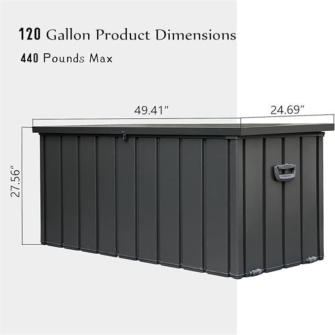 Heavy-Duty Outdoor Metal Storage Box Dark Gray Lockable Water-Resistant Deck Box for Patio Garden Tools Organization Rust-Resistant Outside Storage Box (120 Gallon)