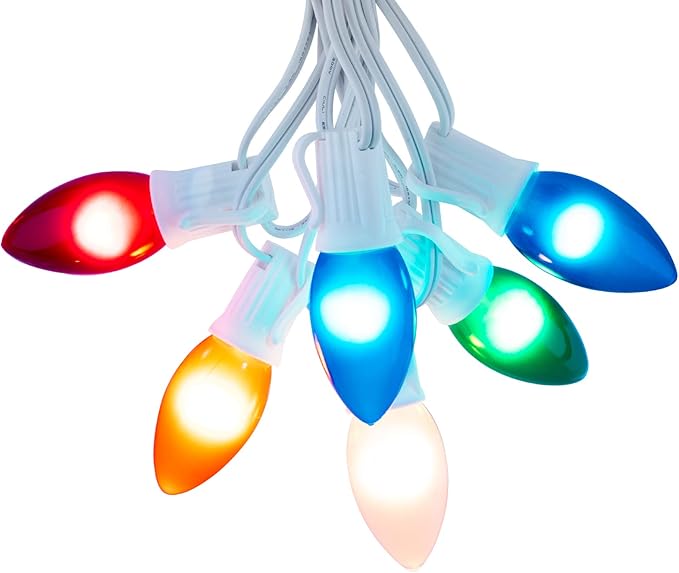 Minetom C9 String Lights Outdoor Christmas Lights 25 Feet Frosted Multi-Colored for Patio Room Christmas Tree Party Backyard Decoration White Wire