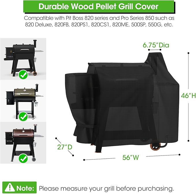Wood Pellet Smoker Cover Compatible with Pit Boss 820 Deluxe, Pro Series 850, 820D 820FB 820D3 820SC 820XL 820PS1 820CS1 Competition, Waterproof Fade Resistant Pellet Grill Cover