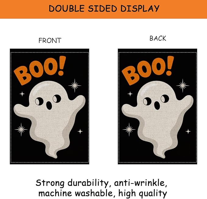 HTBIG Halloween Ghost Decor Garden Flag, Boo Ghost Halloween Garden Flag, Yard Flags for Outside 12x18 inch, Outside Yard for Home Decorations