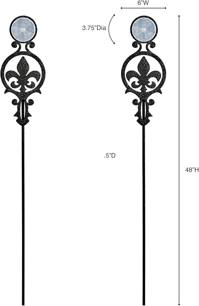 Touch of Class Pathways Reflective Driveway Marker Stake Set of Two for Outdoor Use | Fleur-de-Lis Emblem Design | Personalized Tall Reflector Set of 2 | Black Durable Finish