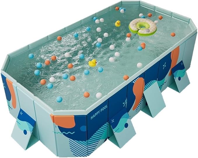 Premium 9.8ft Rectangular Above Ground Pool - Foldable Outdoor Swimming Pool for Backyard, Garden Parties, Kids & Dogs, Easy Setup & Portable Fun