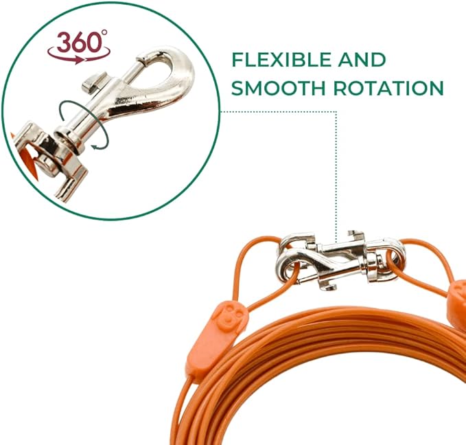 IntelliLeash 40ft Tie-Out Cables for Dogs - Strong, Safe, and Durable Dog Tie-Outs for Small Dogs up to 90 Pounds - Weather and Wear Resistant Galvanized Aircraft Cable for Outside Use