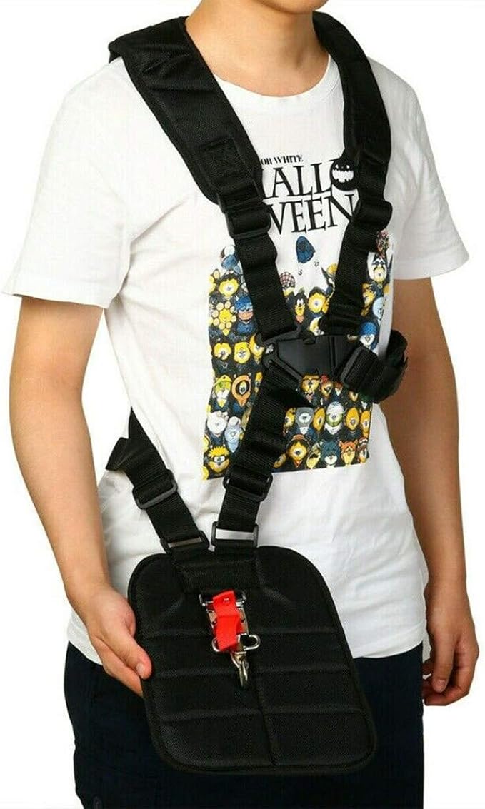 Black Comfort Padded Belt Double Shoulder Strap, Trimmer Shoulder Strap for Trimmers Brushcutters Strimmer Harness, Garden Brush Cutter Lawn Mower Nylon Belt fit for Brush Cutter Trimmer Kit