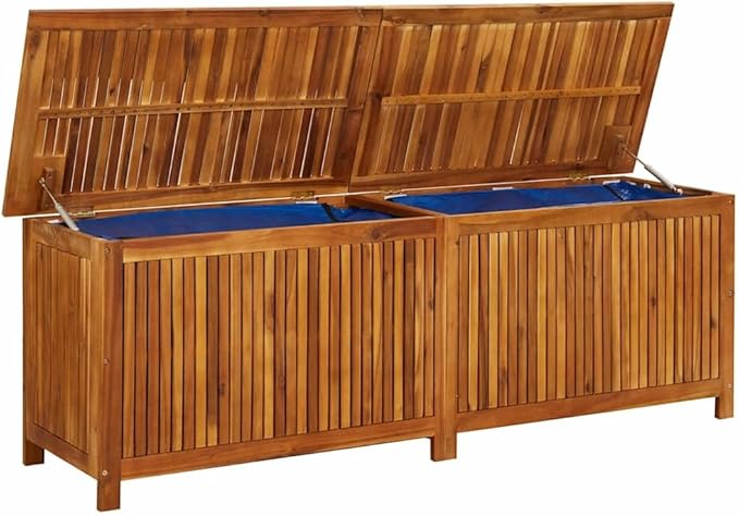 vidaXL Outdoor Storage Box, [Load Capacity Gallon] Deck Box with Gas-Lift Lid, Storage Chest with Water-Resistant Zippered Bag Inside, 68.9''x19.7''x22.8'', Solid Acacia Wood