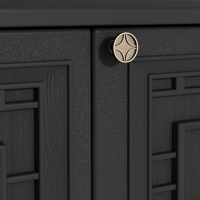 KINYING Outdoor Storage Cabinet Waterproof, Resin 60 Gallon Deck Box for Patio Furniture Cushions, Garden Tools, Pool Tools and Kids’ Toys (Black with 1 Shelving)