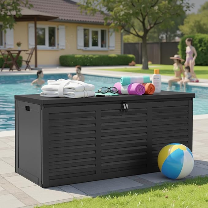 130 Gallon Outdoor Storage Box Lockable Deck Boxe Outdoor Waterproof for Garden Patio Package Delivery Weather-Resistant & Easy Assembled (Black)