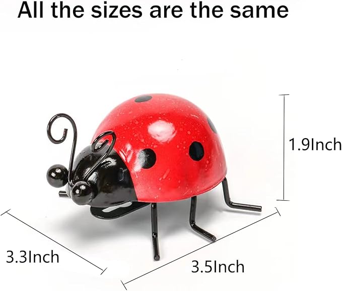 Metal Garden Decor for Outside Cute Ladybugs Yard Art Lawn Ornaments Wall Sculptures & Statues Outdoor Fence Decorations for Patio - Set of 4