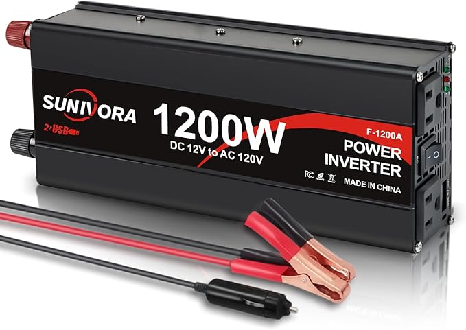 1200 Watt Inverter 12V DC to 110V/120V AC 60HZ 2400 Watt(Peak) Car Power Inverter with 2 AC Outlets & Dual USB Ports for Car Vehicle Truck Camping