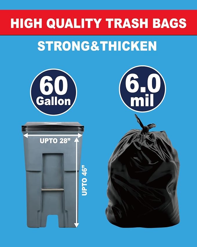 6 Mil Clear Contractor Bags - 20 Pack Heavy Duty Contractor Trash Bags for 50/55/60 Gallon Large Clear Garbage Bags (Extra Thick, Tear Resistant) (32" X 52")