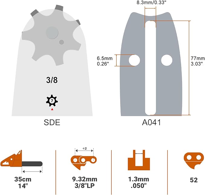 Savior 14 Inch Chainsaw Guide Bar and S52 Chain Combo, 3/8" LP Pitch, .050" Gauge, 52 Drive Links Fits Husqvarna 120 Echo CS-310 Ryobi RY3714 Replaces 140SDEA041 27856(3 Chains+ 1 Bar)