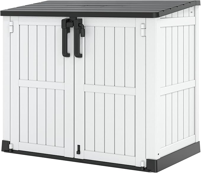 Light Gray Outdoor Resin Storage Shed 36 Cu. Ft. Garden Horizontal Storage Extra Large Capacity Weather Resistant Storage Box, Lockable Resin Waterproof Shed for Garbage Cans, Garden Tools
