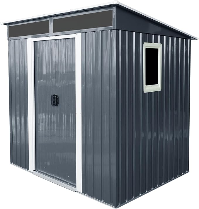 6X5 FT Outdoor Storage Shed, Waterproof Metal Garden Sheds with Lockable Door, Steel Tool Storage Buildings Shed & Outdoor Storage House for Garden, Backyard, Patio, Trash Cans(Black and White)