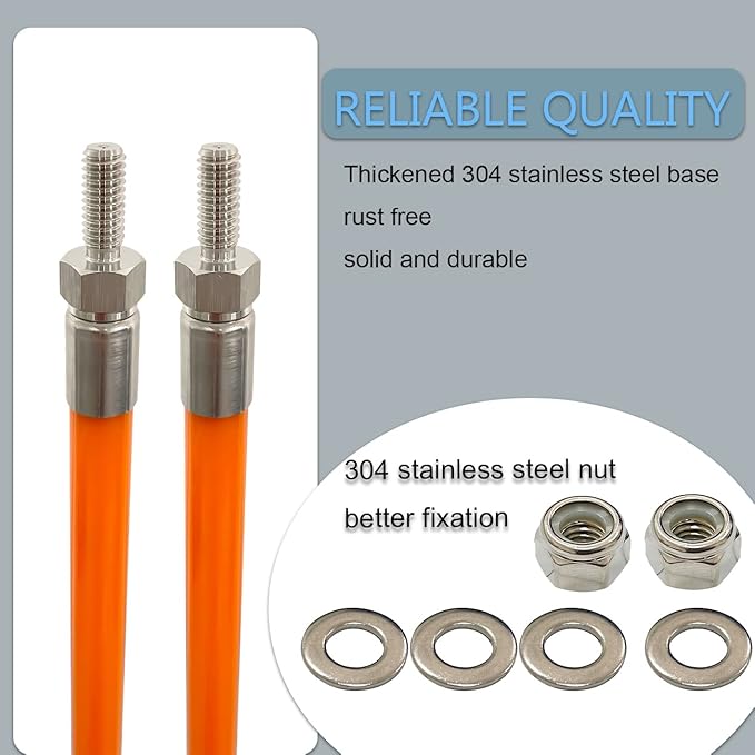 Snow Plow Blade Markers Guides Kit Orange 24''304 Stainless Steel Vertical Stud Mount Joint Never Break Never Rust High Visibility Fit for Boss Western plows and More (Orange)