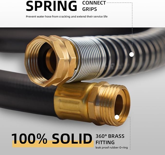 WiseFlow Garden Hose 150FT x 3/4", Heavy Duty Rubber Hose, Water Hose with Five Layered Braiding, Male Female Fittings, 1000PSI Burst, 300PSI Working (Black)