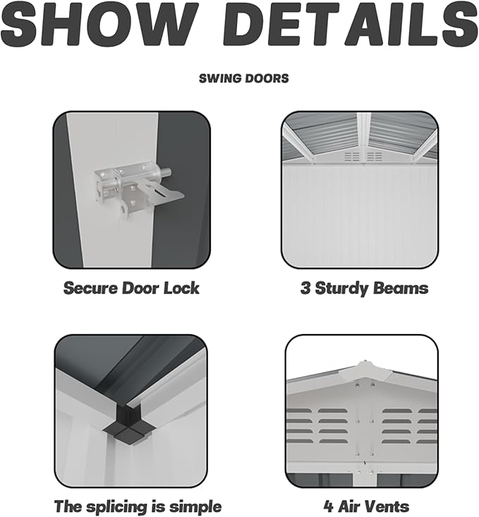 10x8 FT Outdoor Storage Shed,Metal Aluminum Tool Sheds,Heavy-Duty Sheds with Sloped Roof, Air Vent and Hinge Doors,Garden Shed Bike Shed for Backyard Patio Lawn,Cream White