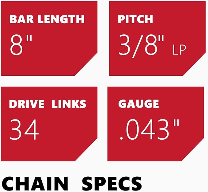 KAKEI DeWalt Pole Saw Chain 8 Inch 3/8" LP Pitch .043" Gauge 34 Drive Links Fits DeWalt 20V DCPS620/DCCS623B, Craftsman CMCCSP20, 79240 - DWO1DT608, R34 (3 Chains) - Semi Chisel
