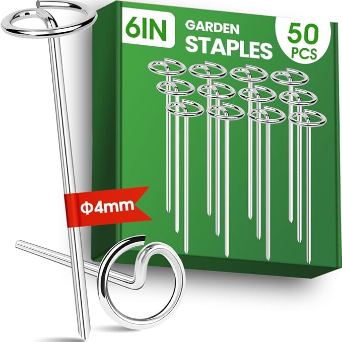 50pcs Landscape Fabric Pins, Bold 8 Gauge Galvanized Steel Garden Staples, Landscape Fabric Staples Tent Stakes Yard Stakes for Decoration Weed Barrier (50 X 6in)