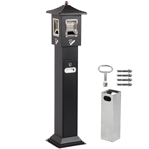 120cm Standing Waste Containers Trash Cans, Rubbish Bin Indoor Outdoor Stainless Steel Vertical Freestand Trash Bin with Key,Pub Hotel Restaurant Garden Standing Bin (A)