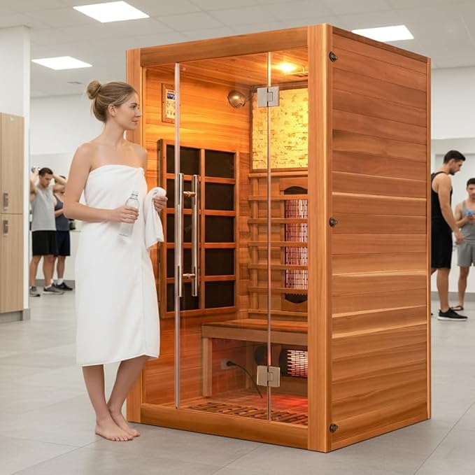 Full Spectrum Infrared Sauna, 2 Person Home Sauna 120V 1750W, Indoor Dry Sauna with Himalayan Salt Panel and LCD Touch Control Panel