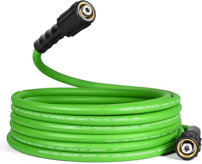 YAMATIC Flexible Pressure Washer Hose 25FT, 3400 PSI 1/4'' Power Washer Hose Replacement for Gas&Electric Washer, Kink Resistant Extension Leak-Free M22 Fittings, Green