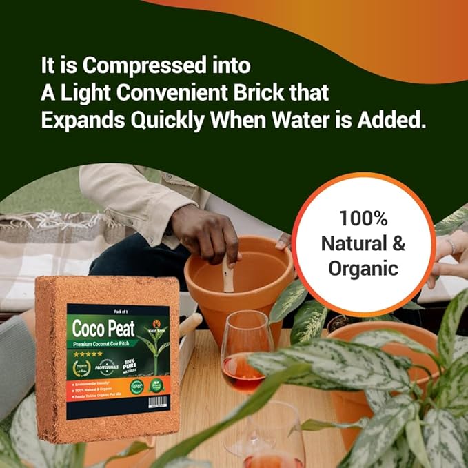 100% Organic Coco PEAT/Coir for Gardening 9+ LBS Brick,100% Natural Fertilizer (Pack of 1)