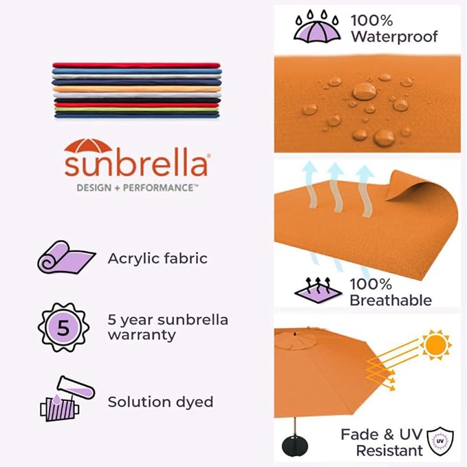 Midtown Umbrellas Sunbrella Umbrella Large Patio Umbrella 2-10 Feet in Canvas Tuscan Fabric, Auto-Tilt Aluminum Frame Backyard Umbrella, Deck Umbrella, Garden Umbrella & Porch Umbrella - Wooden Pole