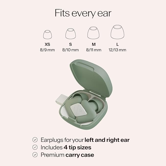 Alpine Silence Earplugs for Sleep, Focus & Travel - V-Shape Snug Fit & Soft Oval Tips – 4 Sizes XS/S/M/L - Comfortable, Reusable Hearing Protection - 22dB – Green