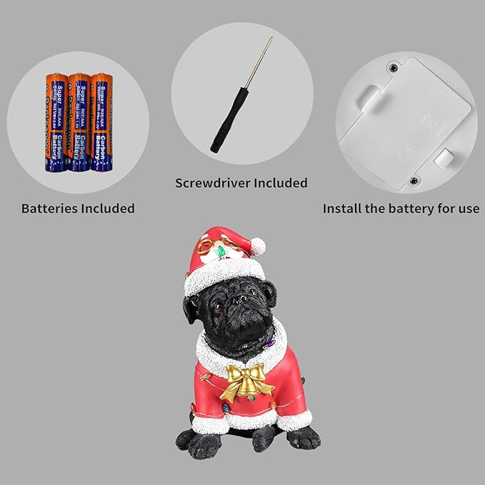 Christmas Outdoor Decoration Dog Statue, LED Light Cute English Bulldog Sculpture with Santa Outfit & Lights for Garden and Yard, Indoor Holiday Décor Gift for mom and dad
