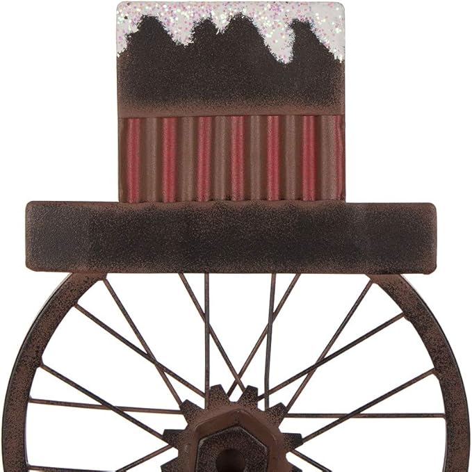 Glitzhome 33.98" H Metal Bike Wheel Snowman with Plaid Scarf Hat Porch Decor Metal Bicycle Garden Yard Decor Christmas Indoor Outdoor Decorations