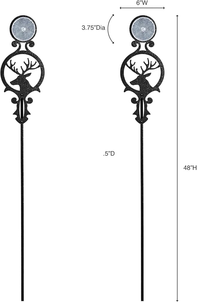 Touch of Class Pathways Reflective Driveway Marker Stake Set of Two for Outdoor Use | Buck Deer Design with Antlers | Personalized Tall Reflector Set of 2 | Black Durable Finish