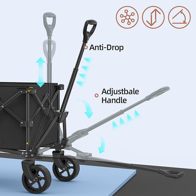 Collapsible Wagon with Wheels,220 lbs Capacity Heavy Duty Wagons Carts with Flexible Handle,Lightweight Portable Folding Utility Cart for Grocery Shopping,Camping,Garden,Sports