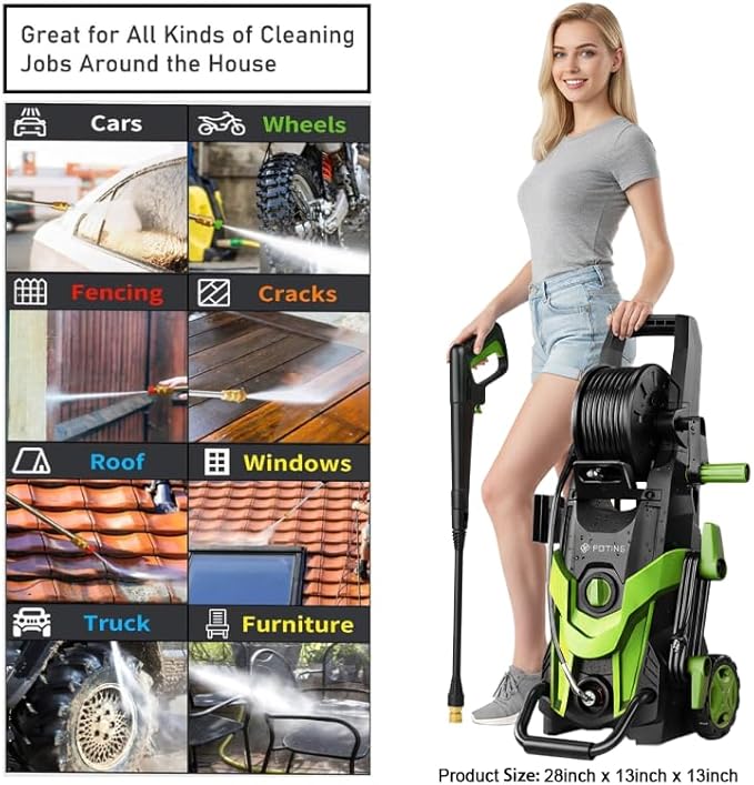 2025New Pressure Power Washer 4500PSI with 4 Quick Connect Nozzles,Inlet Hose & Filter, Foam Cannon for Cars/Fences/Driveways/Patios/Home Cleaning(Green)